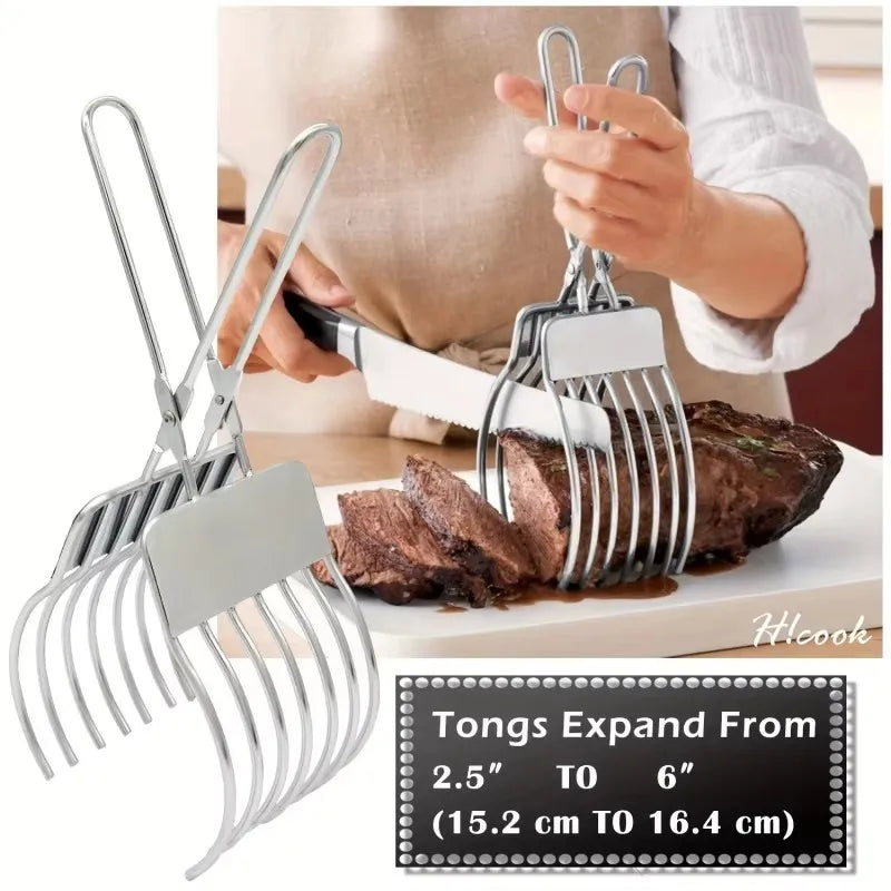 1Pc Stainless Steel Roast Beef Cutting Tongs Portable Meat Bread Slicer Onion Tomato Holder Kitchen Accessories for Slicing
