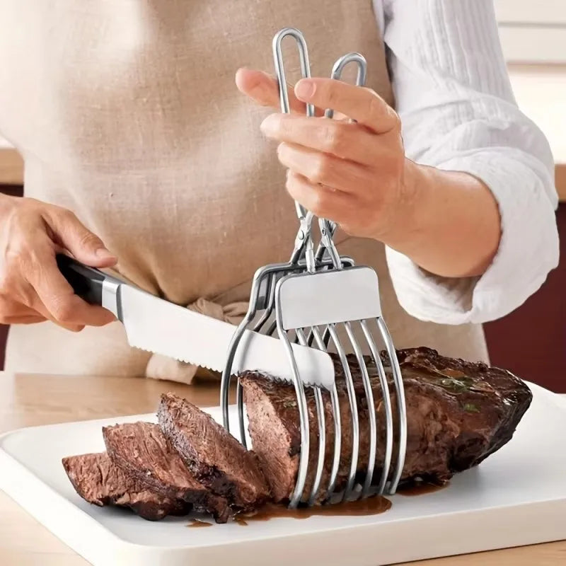 1Pc Stainless Steel Roast Beef Cutting Tongs Portable Meat Bread Slicer Onion Tomato Holder Kitchen Accessories for Slicing