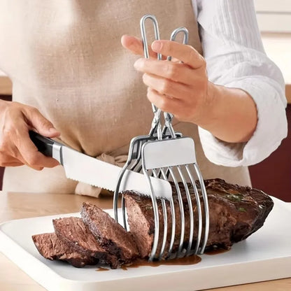 1Pc Stainless Steel Roast Beef Cutting Tongs Portable Meat Bread Slicer Onion Tomato Holder Kitchen Accessories for Slicing